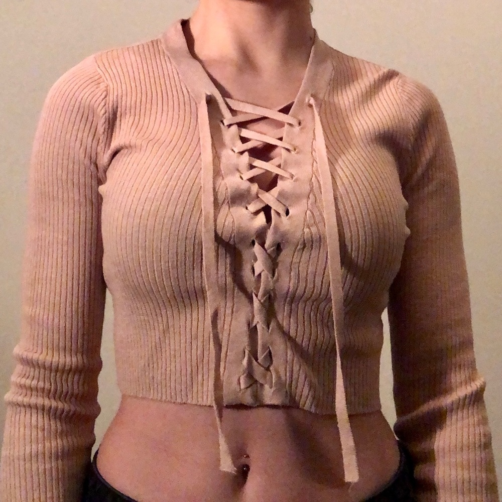 Divided H&M Nude Crop Criss Cross Sweater